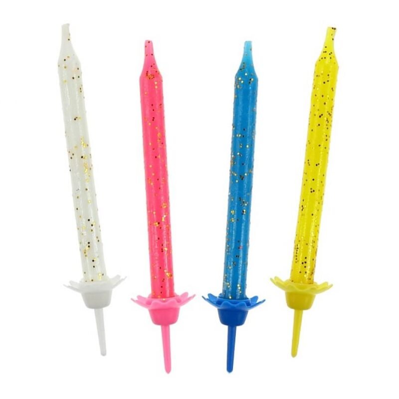 Gimtadienio žvakutės pink, white, yellow, blue, 6cm (1pak / 12vnt)