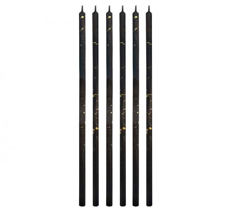 Gimtadienio žvakutės Black and gold, 16,5cm (1pak / 6vnt)