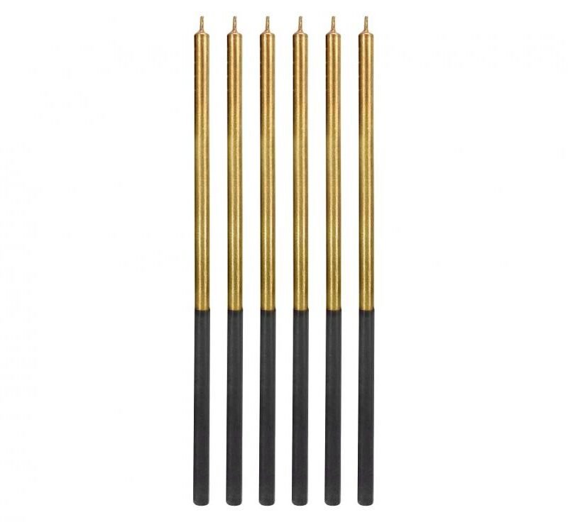 Gimtadienio žvakutės Gold and black, 14,5cm (1pak / 6vnt)