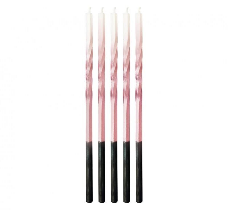 Gimtadienio žvakutės banguotos Pink and white, 15cm (1pak / 5vnt)