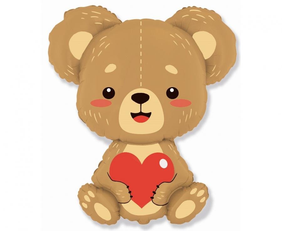 Folinis balionas TEDDY BEAR WITH HEART nepakuotas