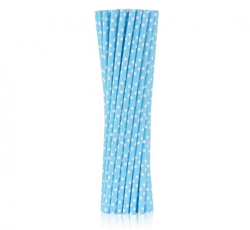 Popieriniai šiaudeliai LIGHT BLUE WITH DOTS