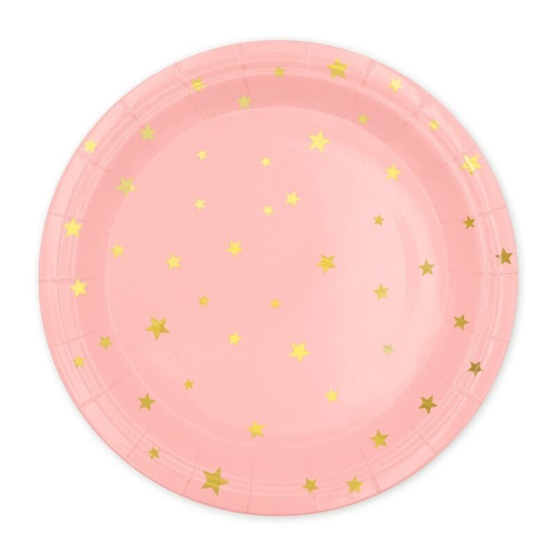 Popierinės lėkštutės PINK WITH GOLD STARS