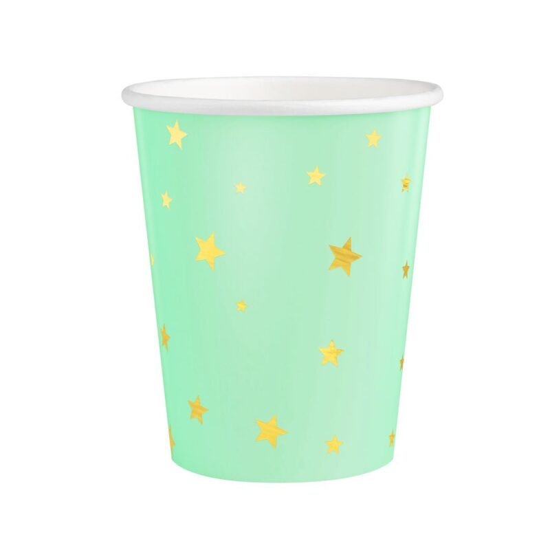 Popieriniai puodeliai MINT WITH GOLD STARS