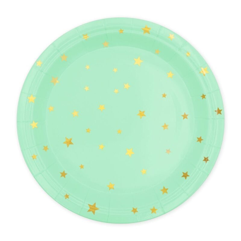 Popierinės lėkštutės MINT WITH GOLD STARS