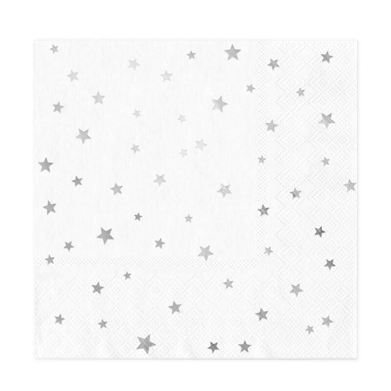 Popierinės servetėlės WHITE/SILVER STARS