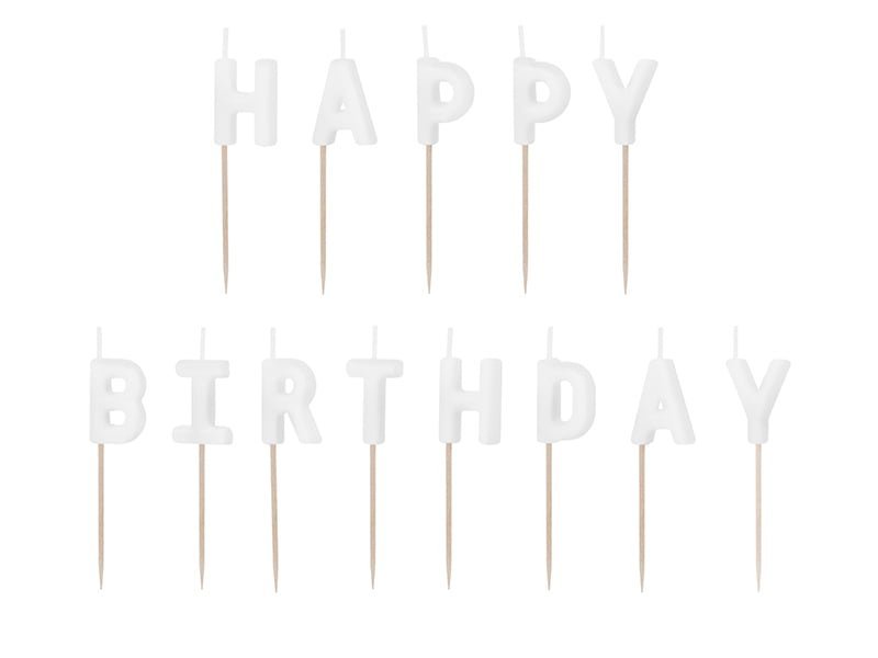Gimtadienio žvakutės HAPPY BIRHTDAY, white