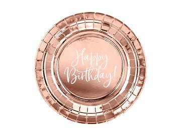 Popierinės lėkštutės ROSEGOLD HAPPY BIRTHDAY