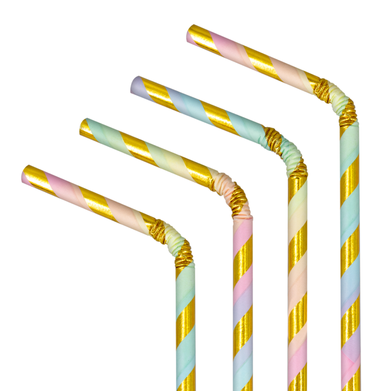 Popieriniai šiaudeliai PASTEL GOLD STRIPED