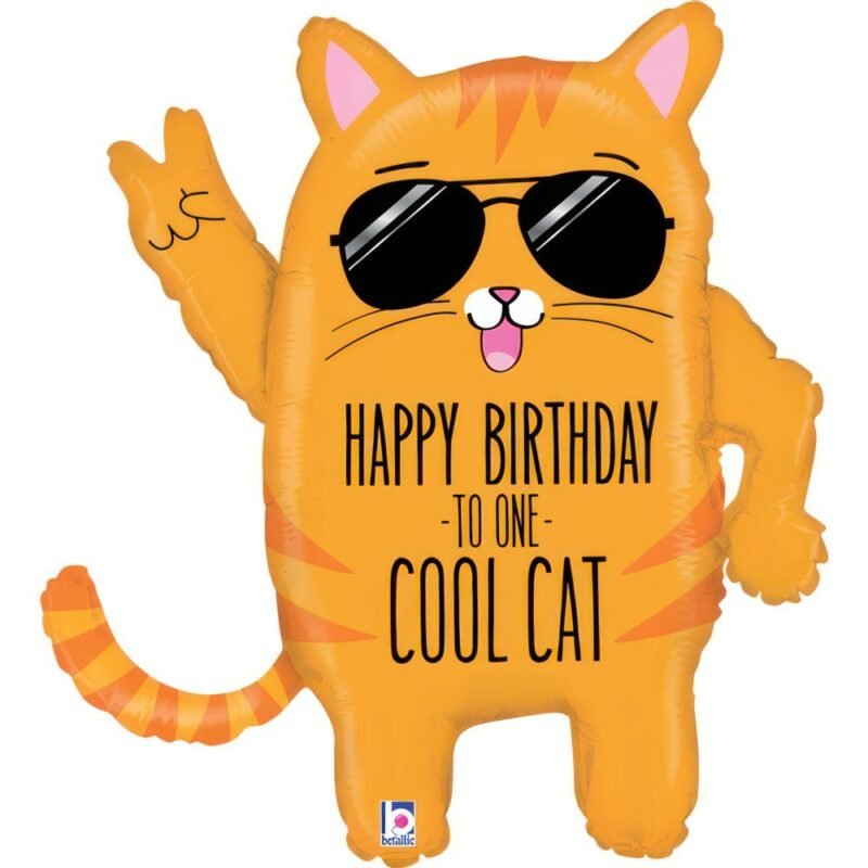 Folinis balionas COOL CAT BIRTHDAY YELLOW