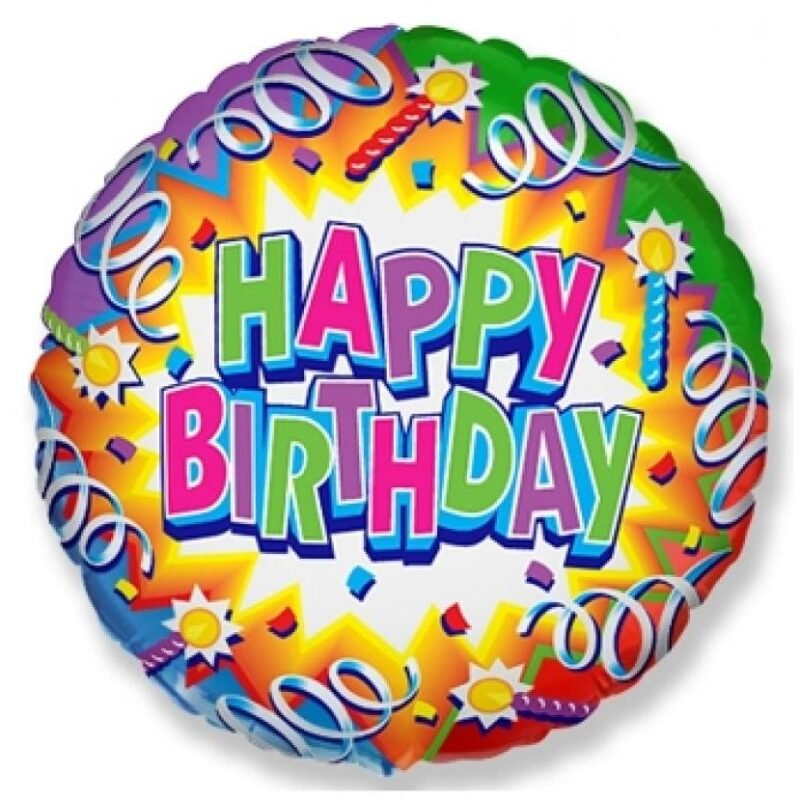 Folinis balionas HAPPY BIRTHDAY STREAMERS ROUND nepakuotas