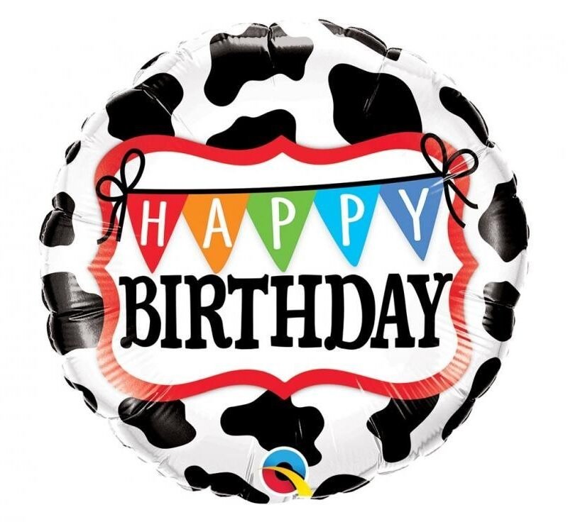 Folinis balionas HAPPY BIRTHDAY - HOLSTEIN COW PATTERN