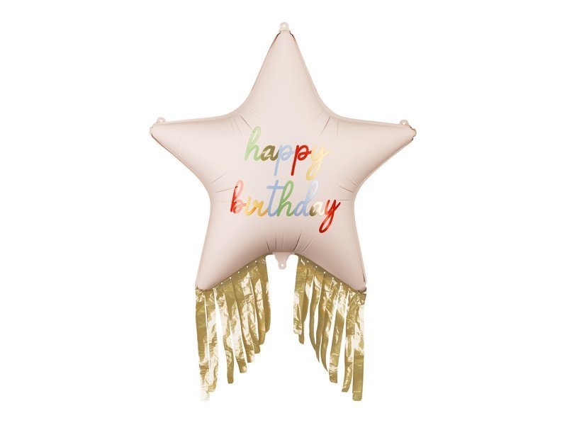 Folinis balionas STAR WITH FRINGES HAPPY BIRTHDAY 72x72 cm
