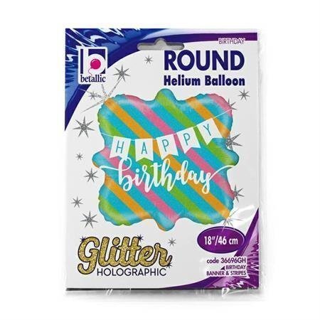 Folinis balionas BIRTHDAY BANNER STRIPES HOLOGRAPHIC