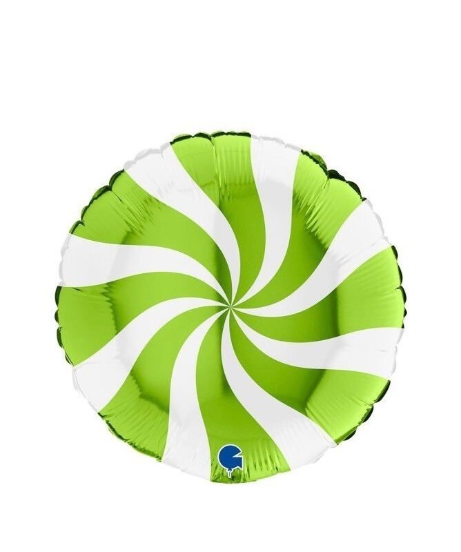 Folinis balionas ROUND SWIRLY WHITE-LIME GREEN